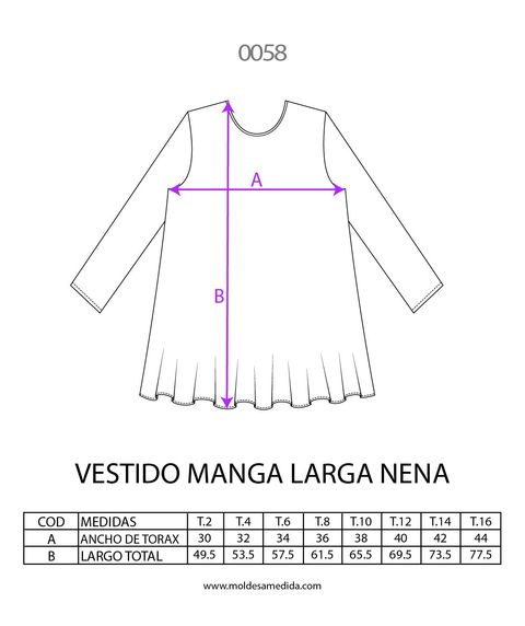 0058 | MOLDE VESTIDO MANGA LARGA NIÑA
