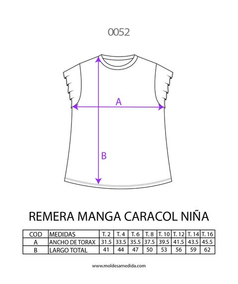 0052 | MOLDE REMERA MANGA CARACOL NIÑA