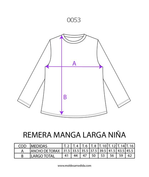 0053 | MOLDE REMERA MANGA LARGA NIÑA