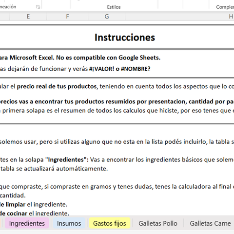 Planilla de Costos y Precios en Excel
