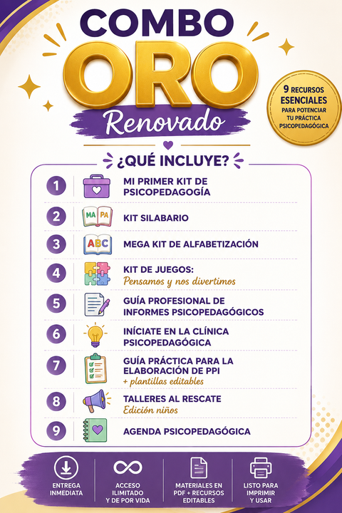 COMBO ORO RENOVADO | La biblioteca mas completa de recursos para potenciar tu practica psicopedagogica