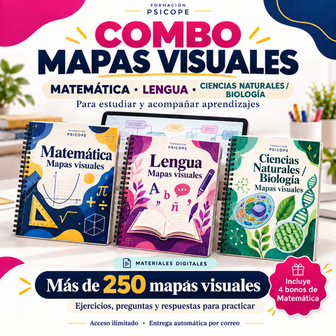 Combo Mapas Visuales de Matemática, Lengua y Biología para Estudiar y Acompañar Aprendizajes