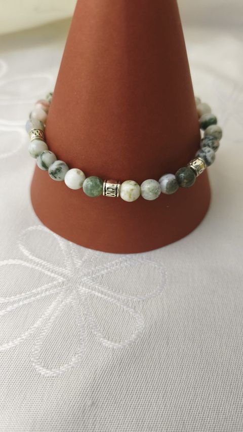 PULSERA EN PIEDRA NATURAL AGATA MUSGOZA,DIJES,ELASTIZADA