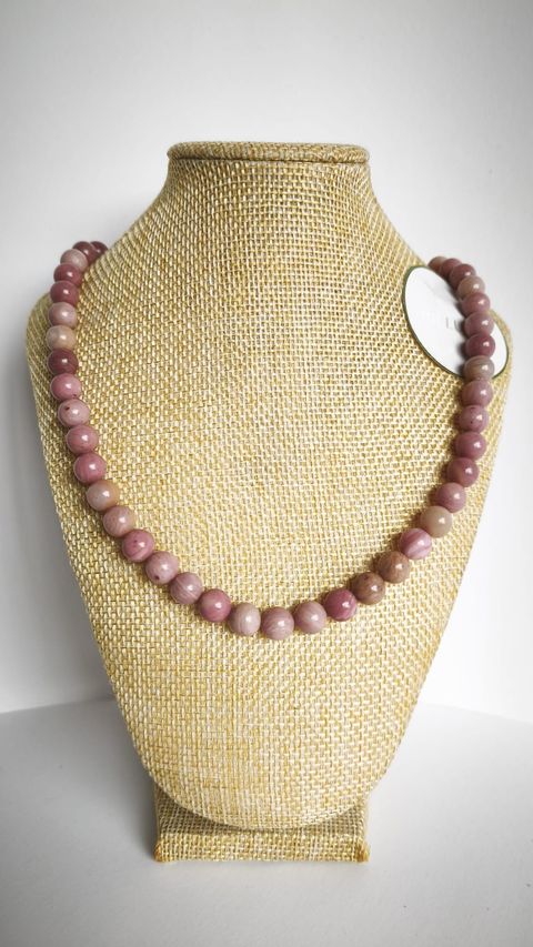 COLLAR EN RODONITA ROSADA 55CM+5CM