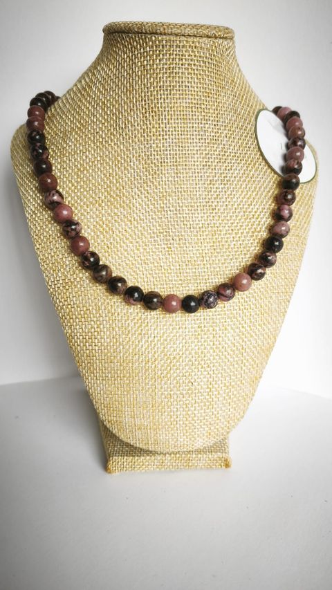 COLLAR RODONITA ROSA Y NEGRA DE 55CM+5CM