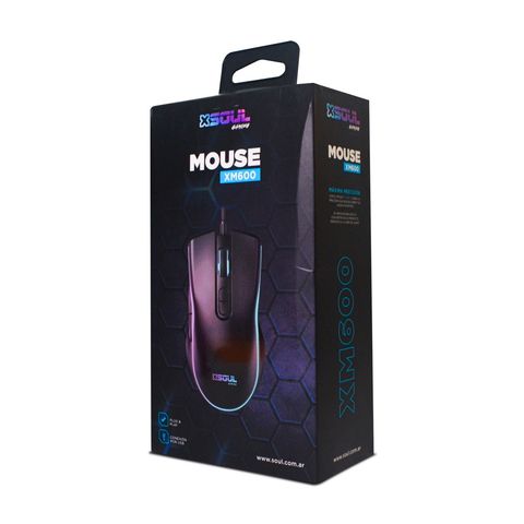 Mouse Gaming Gamer Optico Soul Xm600 7 Botones Rgb 3600 Dpi Negro