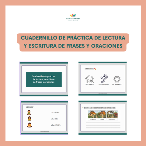 Cuadernillo de práctica de lectura y escritura de frases y oraciones.