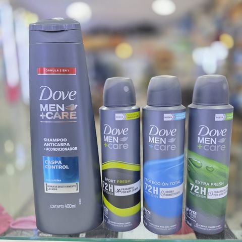 Combo Dove Men+Care | Shampoo Anticaspa 2 en 1 400 ml + 3 antitranspirantes aerosol 72h 150 ml
