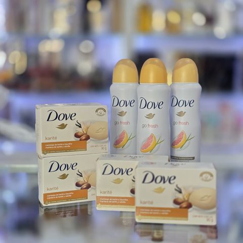 Combo jabón y antitranspirante Dove Karité y Go Fresh pomelo