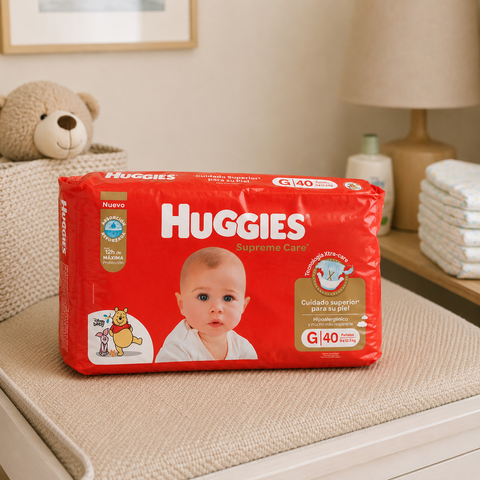 Pañales Huggies Supreme Care | Talle G Pack x3 (120 unidades)