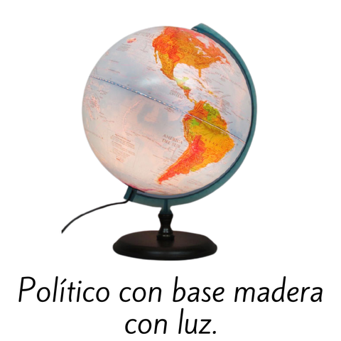Globo Terráqueo 25cm Base Madera Con Luz