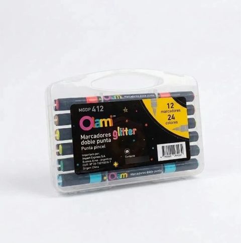 Marcador Olami doble punta Glitter x12