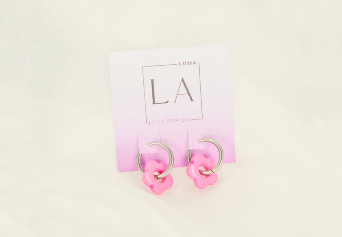 Aros Flor Rosa Plateados