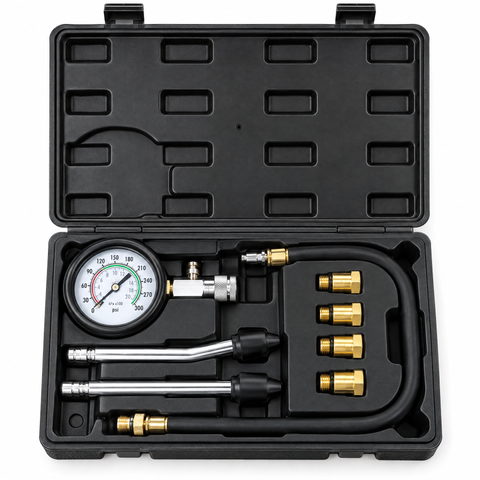 Kit Manómetro Medidor de Compresión de Motor Naftero – 0 a 300 PSI (Con Adaptadores y Valija)