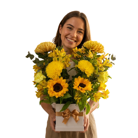 Caja Angel con Flores Amarillas