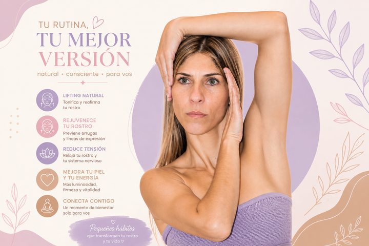 Membresía  “Rostro Consciente” (Gimnasio virtual) en este espacio aprenderás a liberar tensiones, suavizar líneas de expresión y cuidar tu rostro de forma natural a tu ritmo..
