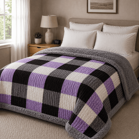Colcha Cuadrillé Negro Lila Premium