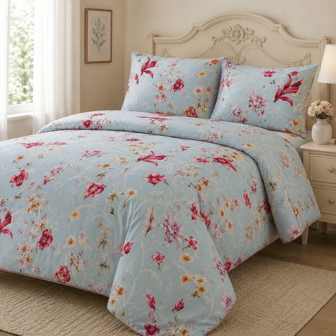 Acolchado Flores Azul Pastel Premium
