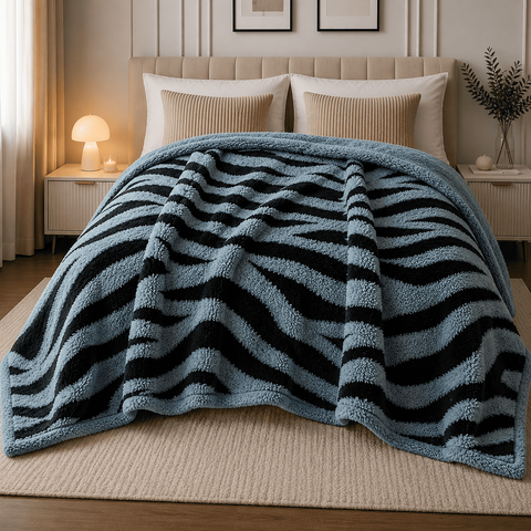 Colcha Cebra Gris Negra Premium Soft
