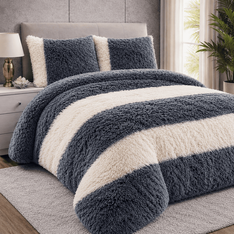 Colcha Corderito Gris Rayada Premium