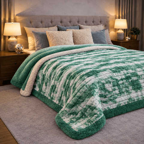 Manta Corderito Verde Boho Premium