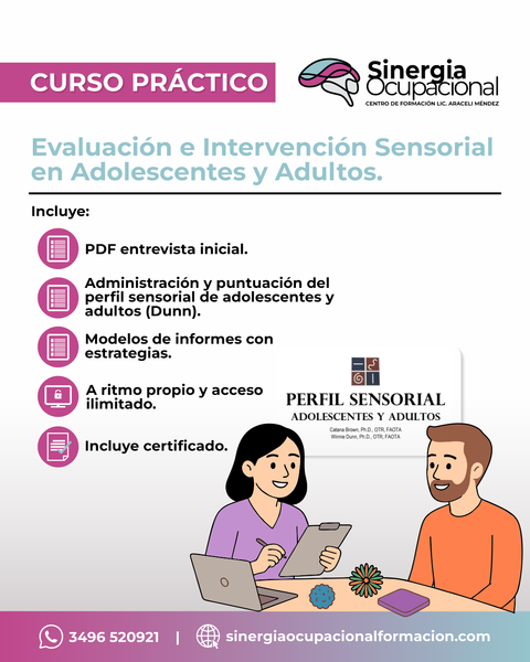 Curso Evaluación e Intervención Sensorial en Adolescentes y Adultos. 