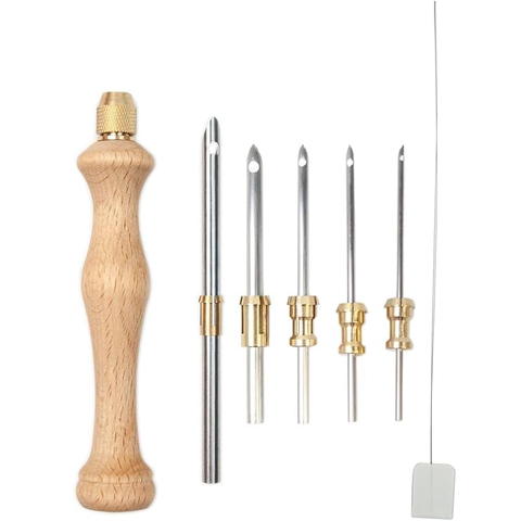 Kit Punch Needle Aguja Para Bordar 5 Medidas Mango Madera