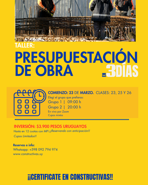 Taller Presupuestación de Obra | 3 instancias